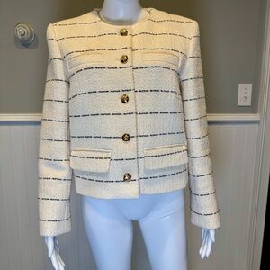 Nili Lotan Cream and Black Blazer with Gold Buttons
